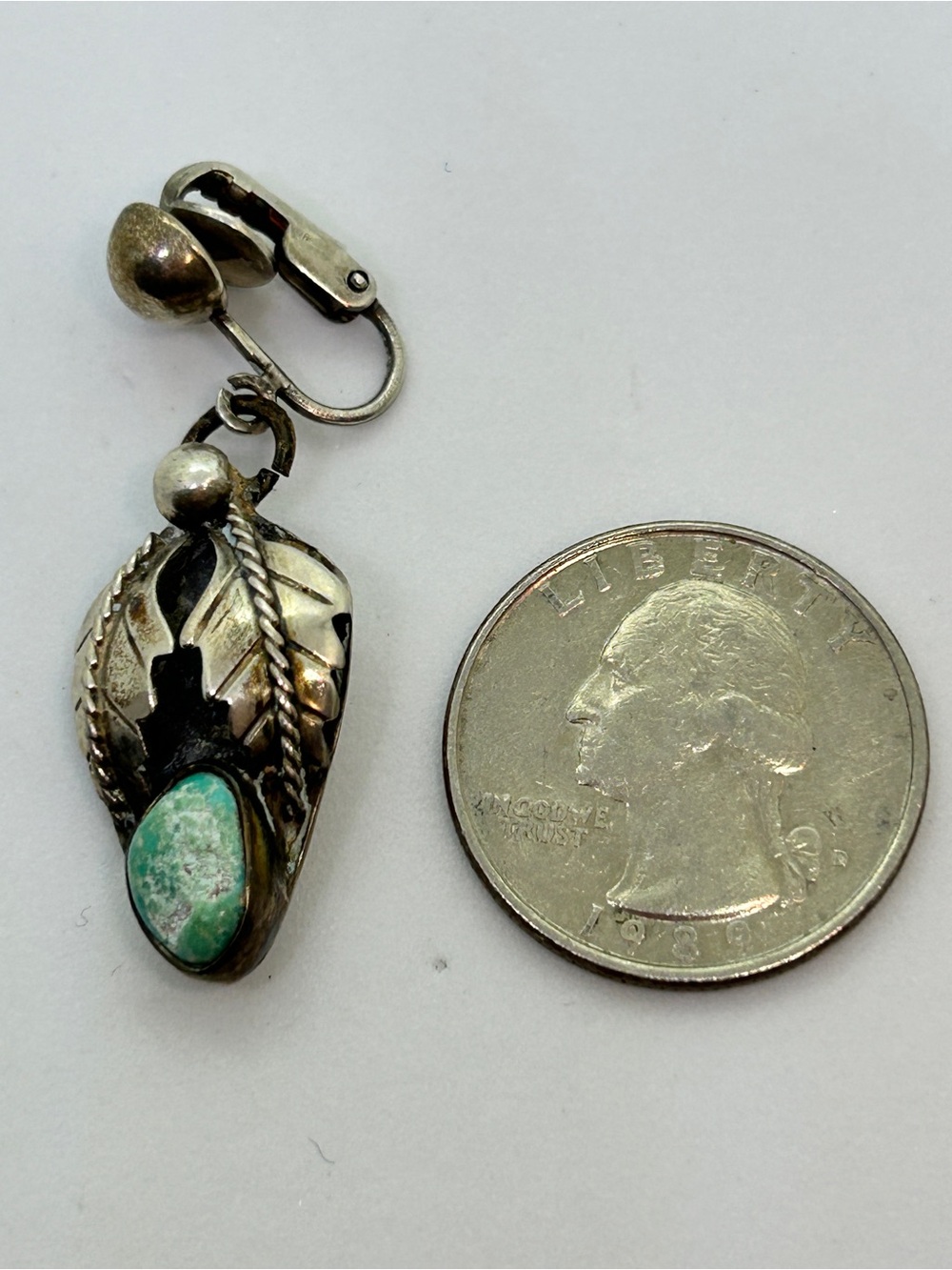Native American Vtg. Sterling Silver with Turquoise Clip On Earrings - Picture 4 of 5